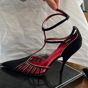 CESARE PACIOTTI Black and Gold Cage Heels double ankle strap